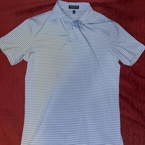 Blue and white striped polo shirt